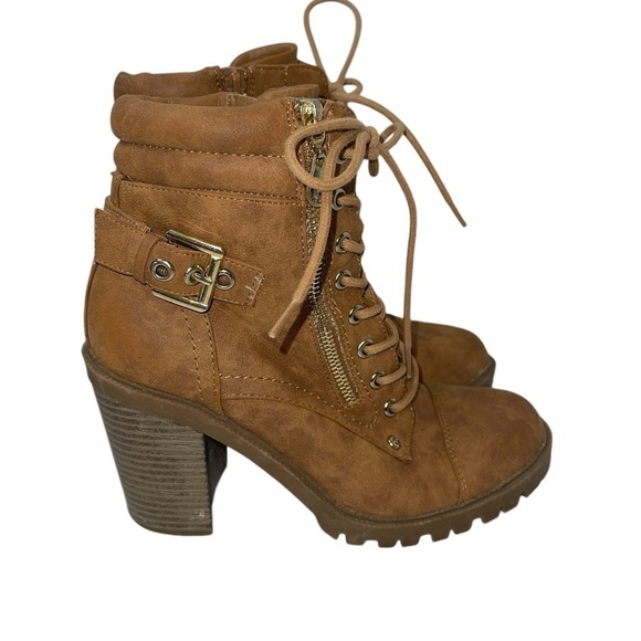 GBG by Guess Women's Boots 7M Brown All Manmade Lace Up Block Heel Retro Zip Up - Picture 1 of 13